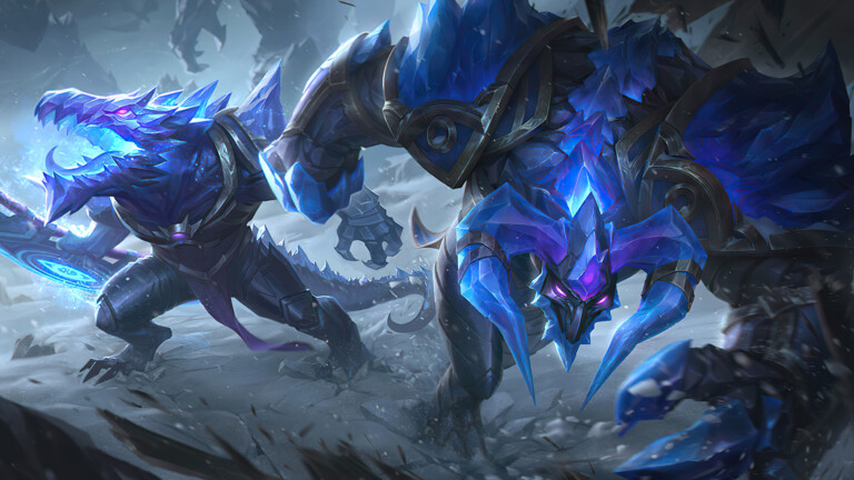 A captivating 4K wallpaper showcasing the Blackfrost Alistar skin from League of Legends. Alistar, the Minotaur support champion, is depicted in his icy and menacing Blackfrost form, emanating a chilling aura of power and frost.