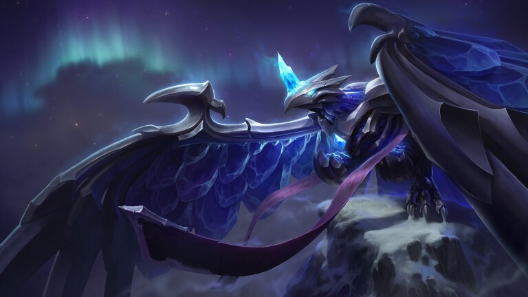 A captivating 4K wallpaper featuring the Blackfrost Anivia skin from League of Legends. Anivia, the Cryophoenix, is depicted in her icy form, emanating a chilling aura in a frozen landscape.