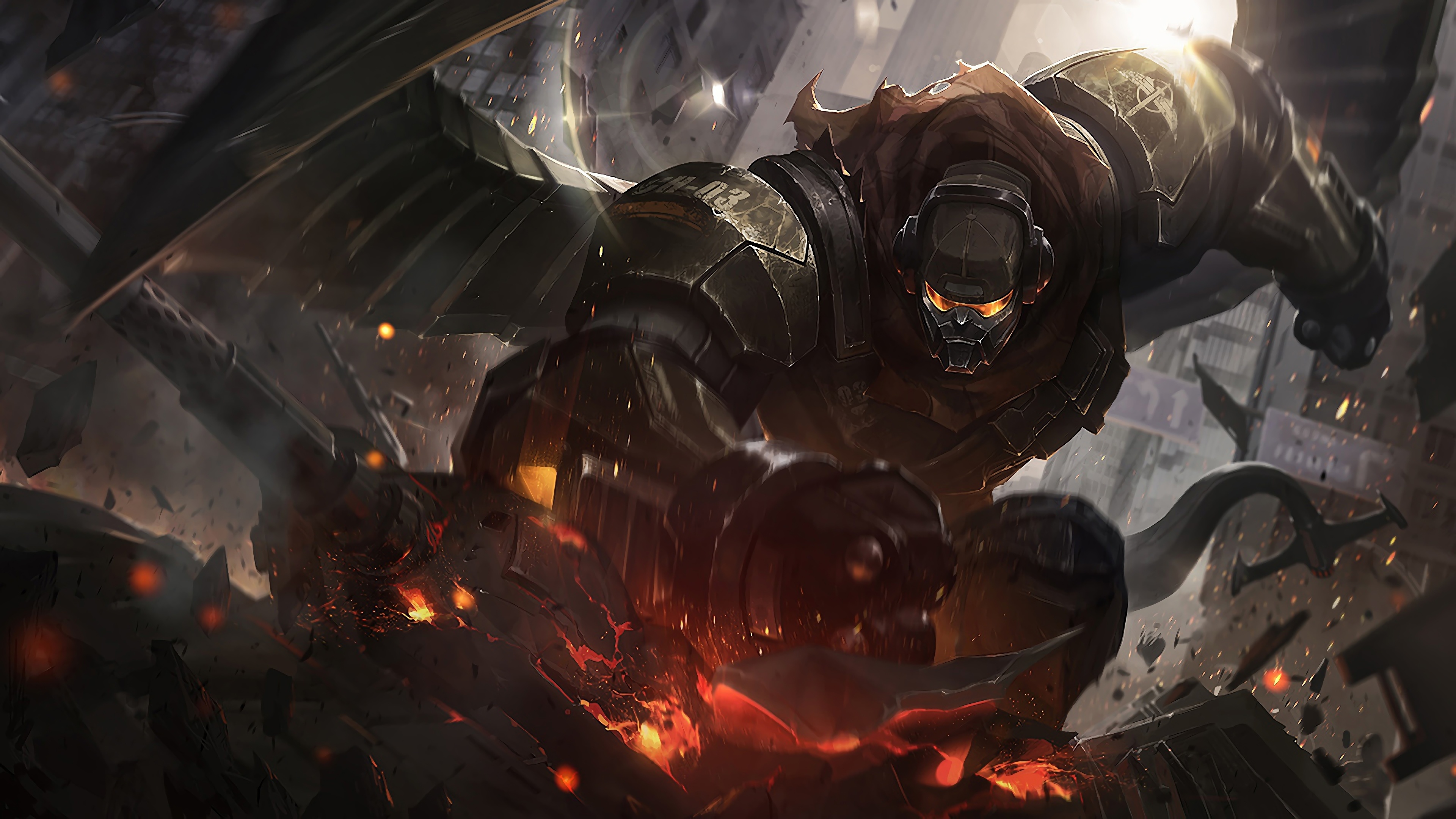 A captivating 4K wallpaper showcasing the Commando Galio skin from League of Legends. Galio, the colossal gargoyle, is depicted in his military-inspired Commando skin, ready to defend the summoner's rift with his impressive presence and powerful attacks.