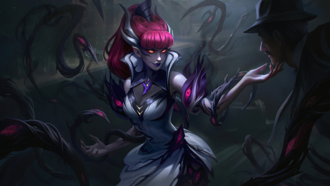A captivating 4K wallpaper featuring the Crime City Nightmare Zyra skin from League of Legends. Zyra, the deadly plant mage, takes on a dark and mysterious appearance in this skin, set in a crime-infested cityscape.