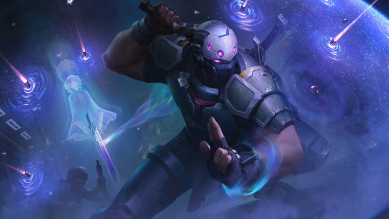 A high-resolution 4K wallpaper showcasing PsyOps Shen, a powerful champion from the game League of Legends. Shen, a member of the secretive PsyOps unit, is depicted in an intense pose with his unique PsyOps outfit and futuristic weaponry.