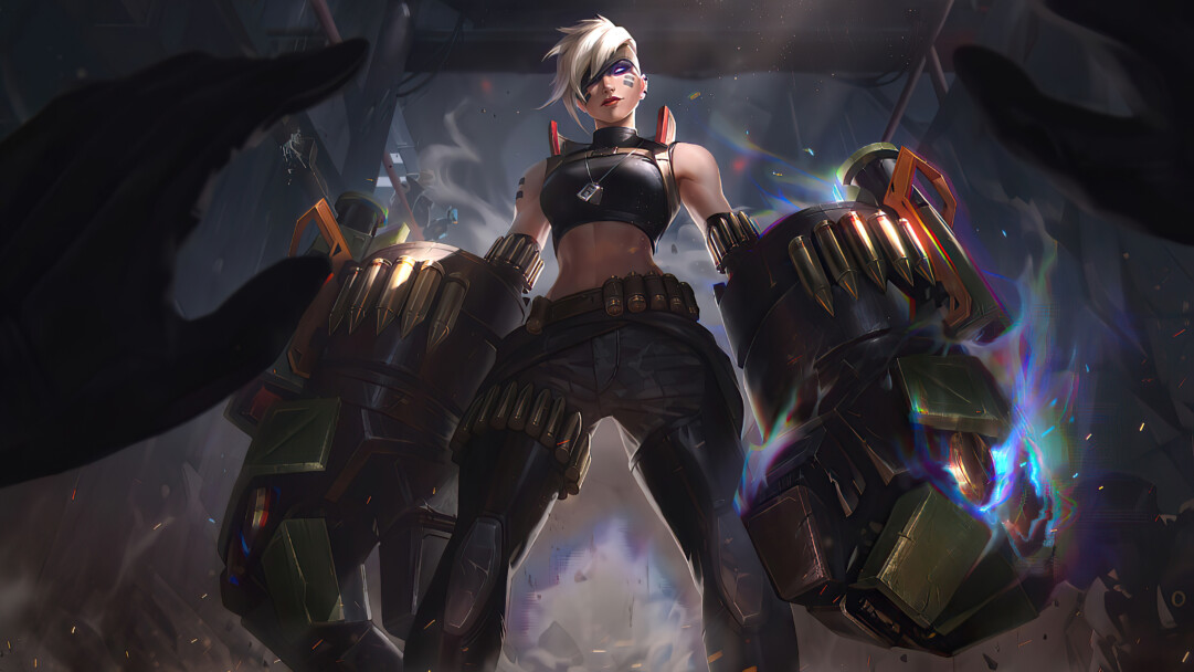 A captivating 4K wallpaper showcasing the Psyops Vi skin from League of Legends. Vi, the relentless enforcer, is depicted in her high-tech Psyops attire, exuding power and intensity.