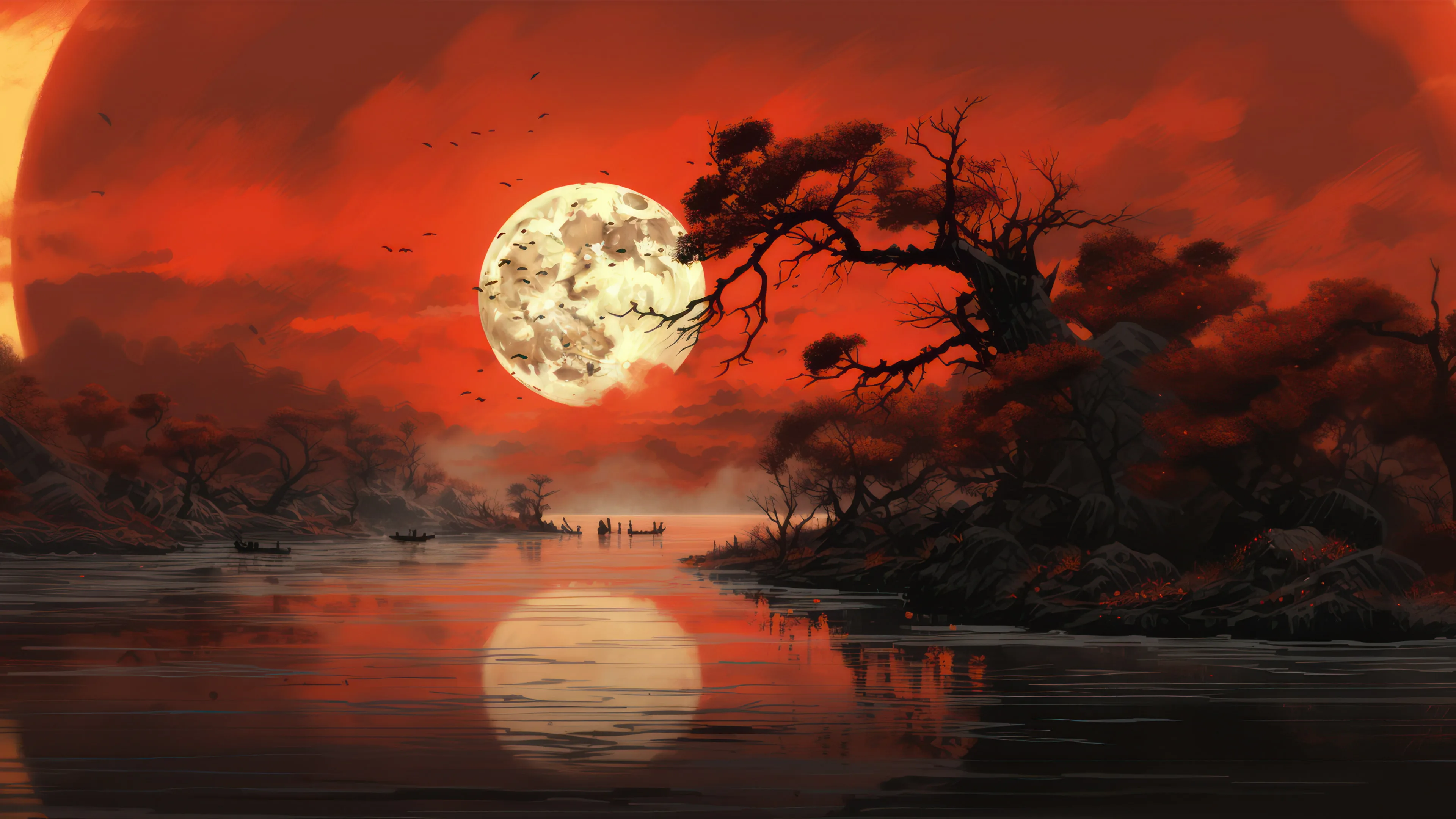 Wallpaper a world full of red, moon, anime desktop wallpaper, hd