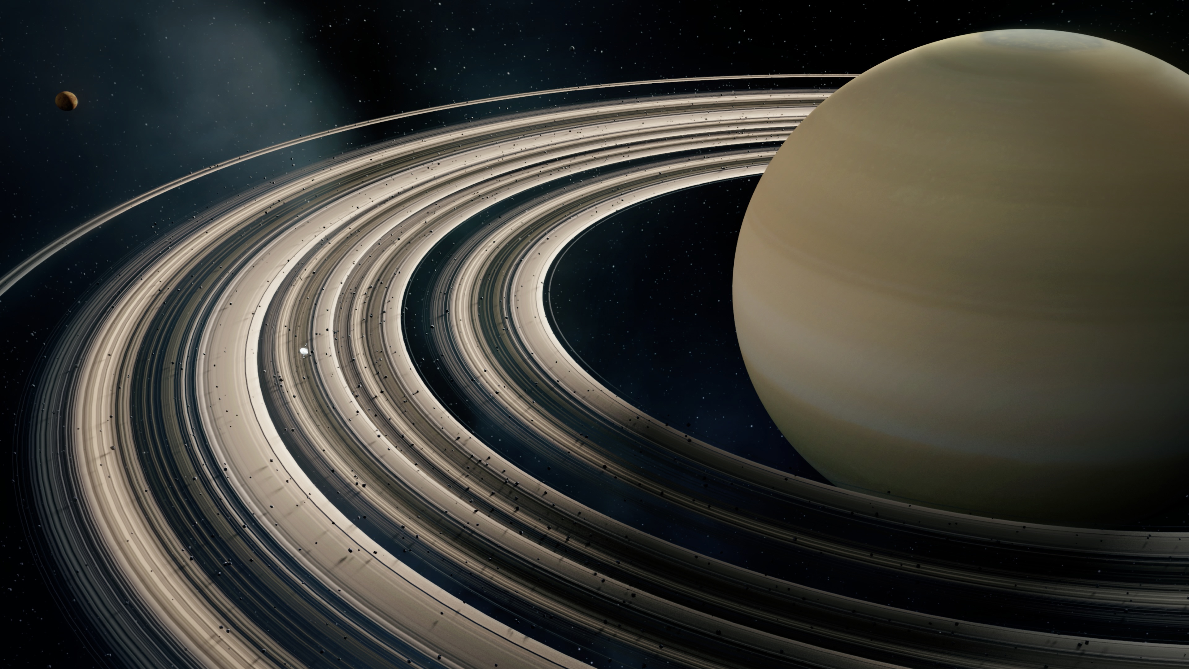 A mesmerizing 4K wallpaper showcasing the majestic beauty of Saturn, the sixth planet from the Sun and the second-largest in our solar system.