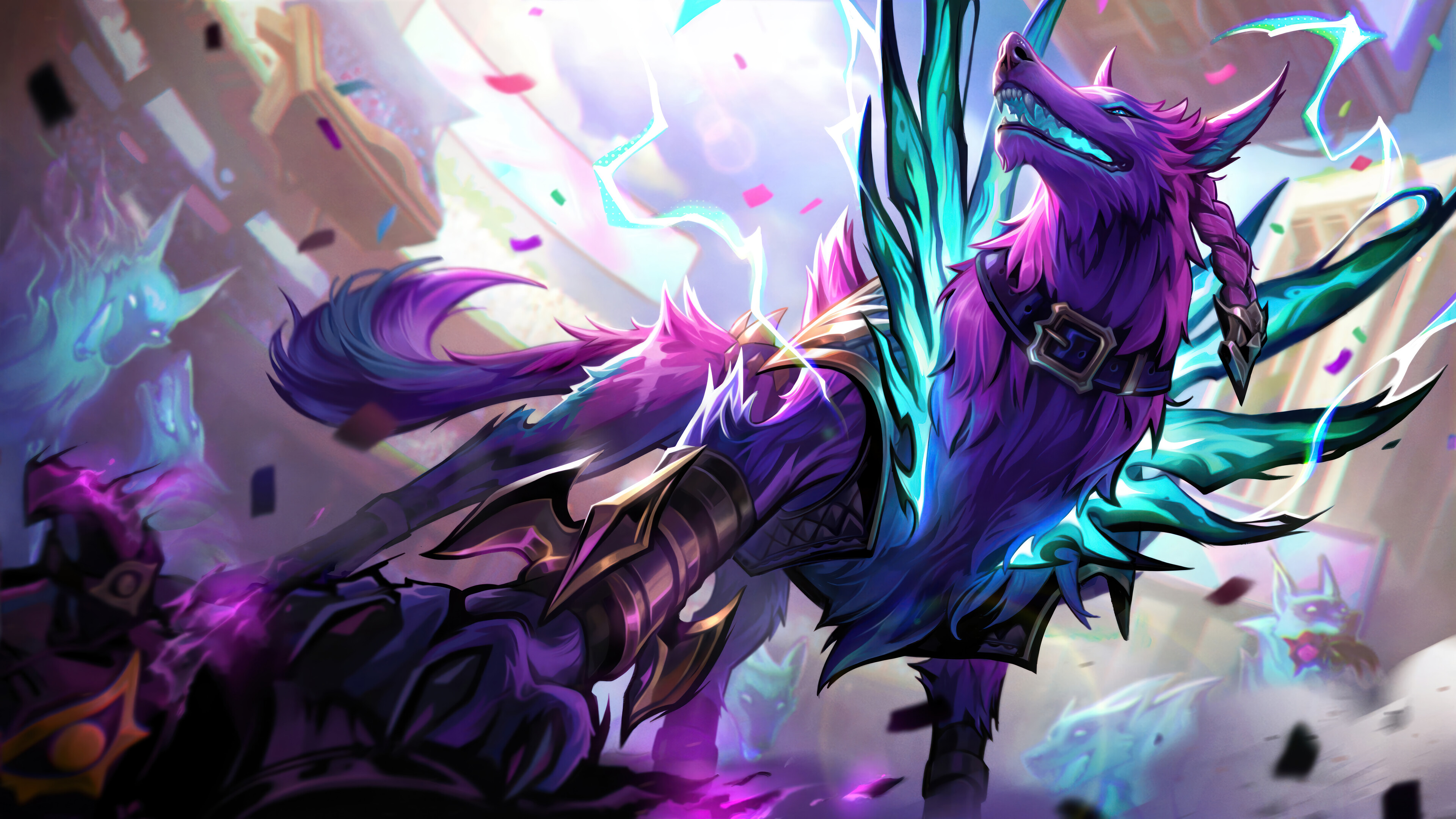 A captivating 4K wallpaper showcasing the Soul Fighter Naafiri skin from League of Legends. Naafiri, a fierce warrior, is depicted in a dynamic pose, emanating an aura of mystical energy.