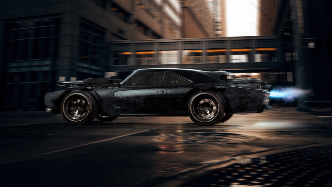 An impressive 4K wallpaper featuring the iconic Batmobile based on the Dodge Charger, a superhero's cinematic vehicle known for its sleek design and high-speed capabilities, perfect for fans of the Dark Knight and automotive enthusiasts.