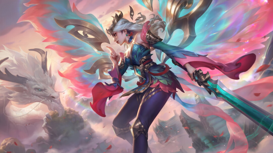 A stunning 4K wallpaper featuring the Immortal Journey Kayle skin from the popular game League of Legends. Kayle, the righteous warrior, is depicted with her angelic wings in a celestial-themed artwork, perfect for gamers and fantasy art enthusiasts.