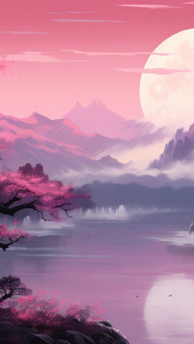 A breathtaking 4K wallpaper created by AI, featuring a picturesque Japanese cherry blossom landscape with delicate pink blossoms adorning serene sakura trees, capturing the beauty of spring and providing a tranquil background for your desktop.