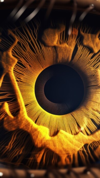 A captivating 4K wallpaper created by AI, featuring a mysterious yellow eye that exudes an enigmatic gaze, surrounded by abstract art and vibrant colors, perfect for adding intrigue to your desktop background.