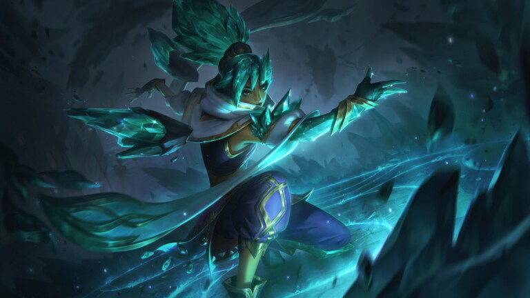 A breathtaking 4K wallpaper featuring the enchanting Crystalis Motus Taliyah skin, showcasing Taliyah, the Stoneweaver, in all her mystical glory within the world of League of Legends.