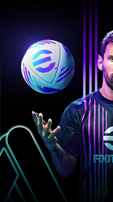 An impressive 4K wallpaper featuring Lionel Messi, the football legend, in the eFootball 2024 game, showcasing his exceptional skills and talent. Ideal for desktop or mobile screens.