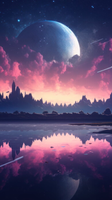 Enter a surreal and imaginative cosmos with this AI-generated 4K wallpaper featuring the moon, anime-inspired elements, a dazzling comet, and a starry night sky. This unique digital artwork blends celestial beauty with anime aesthetics, creating a surreal and cosmic masterpiece perfect for those seeking a captivating and creative desktop background.