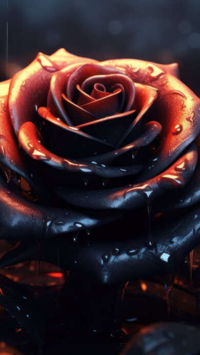 Embrace the romantic allure of a rain-kissed dark rose in exquisite 4K resolution. This captivating wallpaper showcases the deep crimson petals of a rose in full bloom, glistening with raindrops, evoking a sense of elegance and botanical charm amidst the rain. Ideal for those who appreciate the dramatic beauty of floral aesthetics as a captivating desktop background.