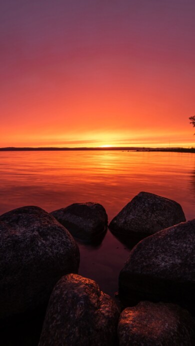 Witness the breathtaking beauty of a sunrise over Roxen Lake in Sweden with this stunning 4K wallpaper. The tranquil lake, surrounded by the Scandinavian landscape, is bathed in the warm hues of the rising sun, offering a serene and peaceful escape. Ideal for travelers and those seeking a desktop background that captures the natural tranquility and Scandinavian charm of this stunning lake at dawn.