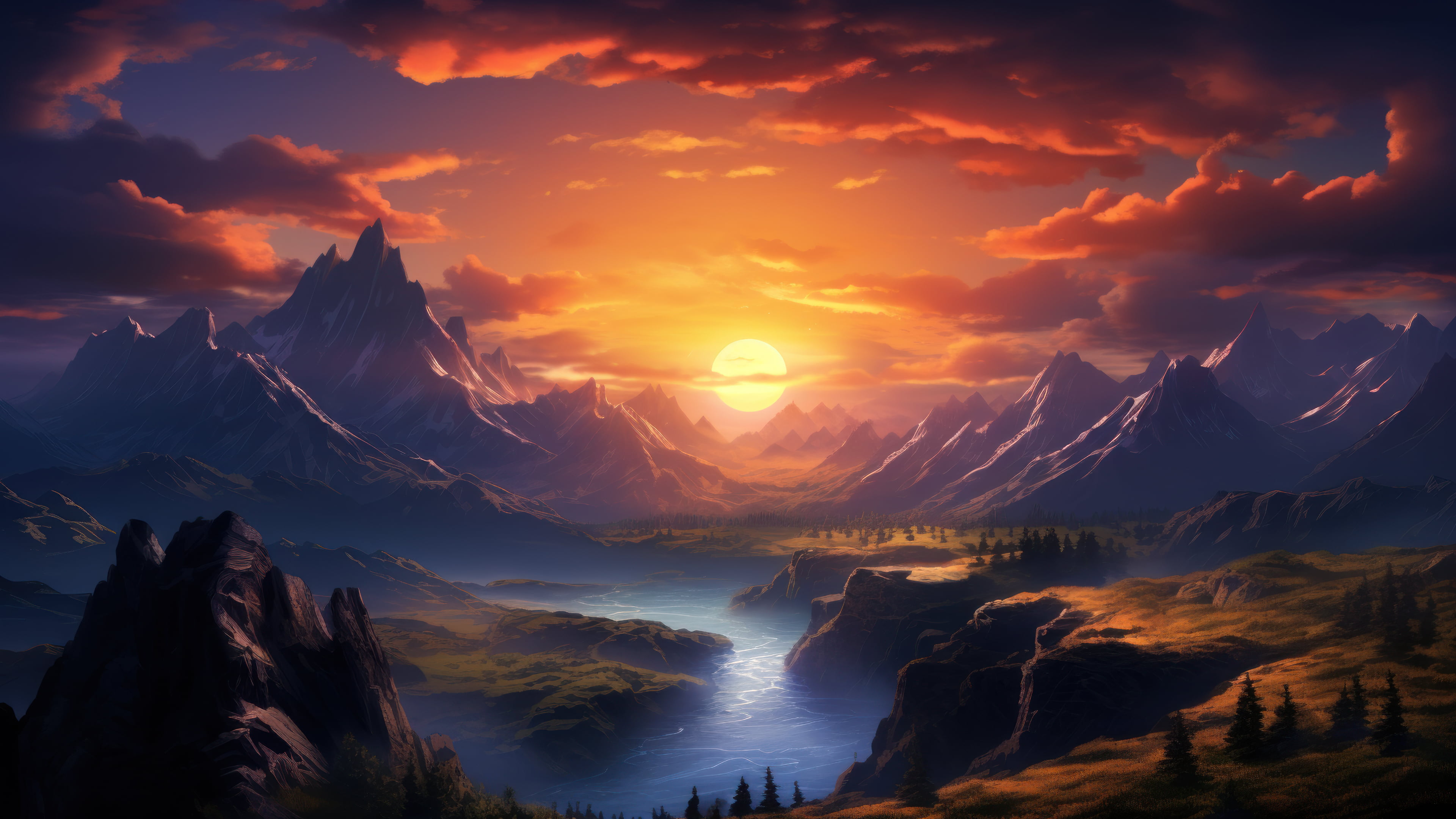 sunset over mountains wallpaper