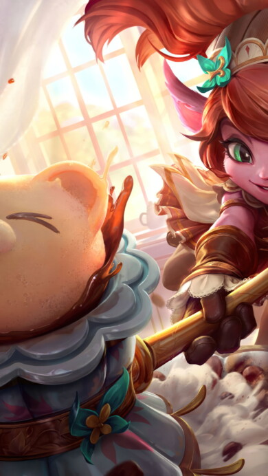 A delightful 4K wallpaper featuring the charming Cafe Cuties Poppy skin, showcasing Poppy, the Keeper of the Hammer, in an adorable cafe-themed setting within the vibrant world of League of Legends.