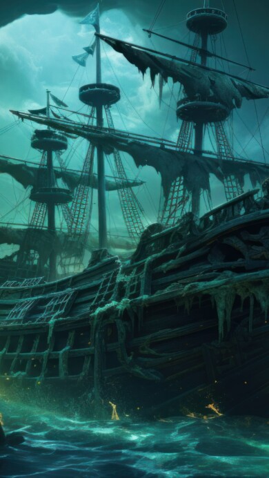 Set sail into the haunting world of Halloween with this 4K wallpaper, featuring an AI-generated ghost ship. It's the perfect choice for your high-resolution desktop background during the spooky holiday season.