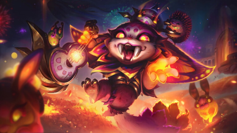 An enchanting 4K wallpaper showcasing the whimsical La Ilusion Gnar skin, featuring Gnar, the Missing Link, immersed in a world of magic and wonder in the thrilling realm of League of Legends.
