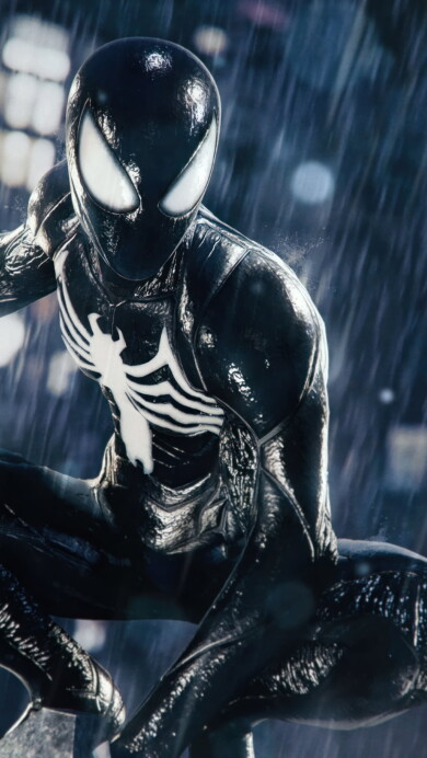 A striking 4K wallpaper featuring the Spider-Man Venom Symbiote Suit from Marvel's Spider-Man 2, the highly anticipated 2023 PlayStation game. Ideal for enhancing your desktop or device background with this iconic superhero imagery.