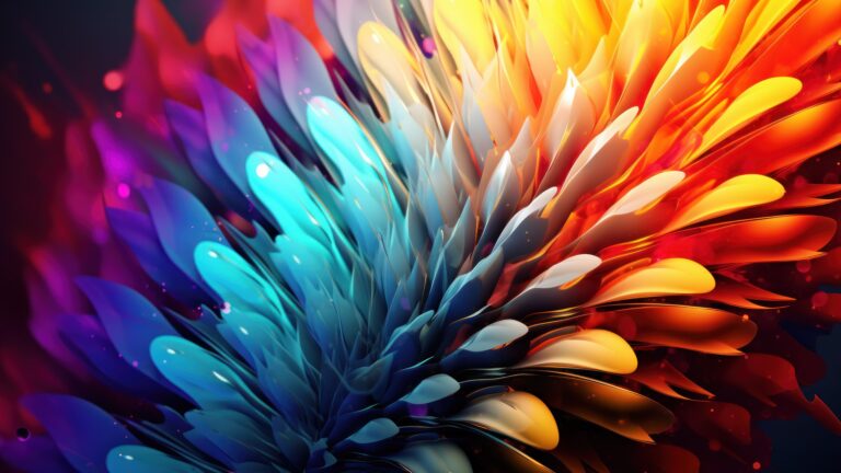 Delight in the vividness of a colorful bloom showcased in this AI-generated 4K wallpaper. With its vibrant hues and abstract floral patterns, it offers a visually stunning option for high-resolution displays.