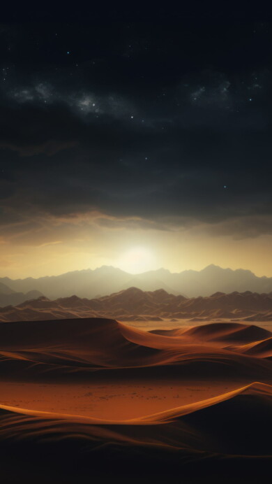 Experience the enchantment of a desert landscape at night with this AI-generated 4K wallpaper showcasing sand dunes under the moonlit sky. Perfect for high-resolution displays, it captures the serene beauty of the desert scenery during nighttime.