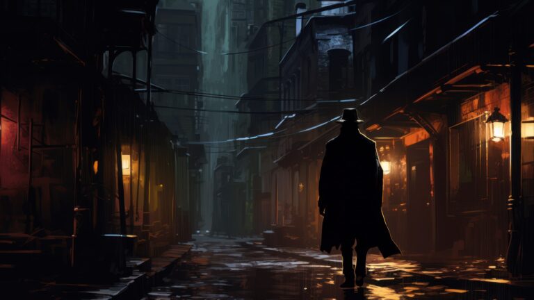 Dive into an abstract urban atmosphere with this AI-generated 4K wallpaper featuring an enigmatic alleyway. Perfect for high-resolution displays, it presents an artistic depiction of an urban setting.