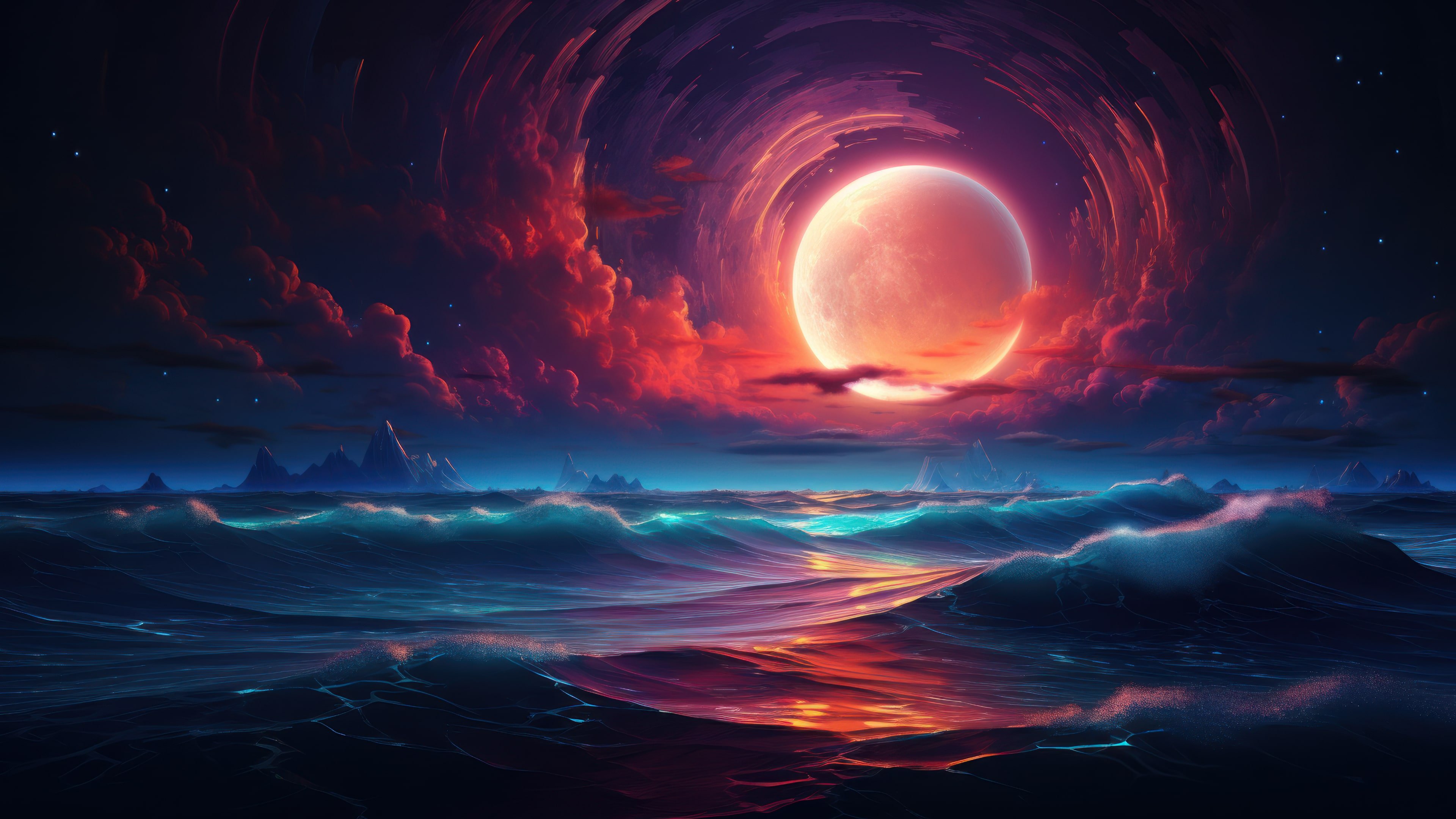 Moonlit Vibrant Ocean AI Generated 4K Wallpaper - Pixground - Download ...