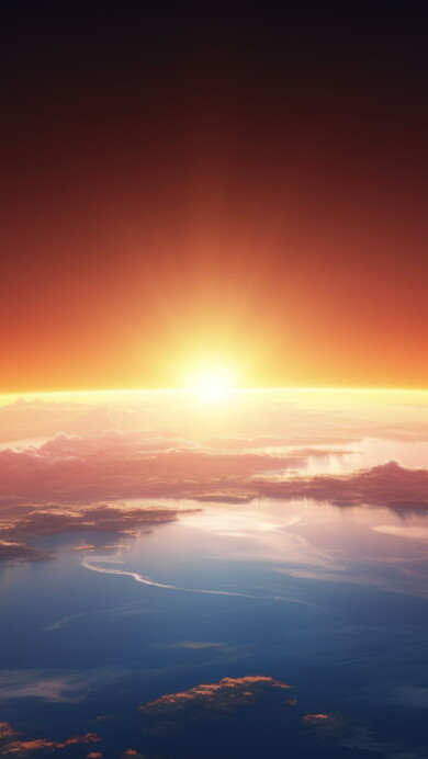 Experience the breathtaking view of a sunrise over the Earth's horizon in this AI-generated 4K wallpaper. Perfect for high-resolution displays, it captures the celestial beauty of our planet illuminated by the rising sun.