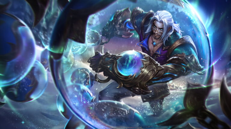 A breathtaking 4K wallpaper capturing the enchanting Winterblessed Sylas skin, featuring Sylas, the Unshackled, adorned in wintry splendor, commanding the elements in the spellbinding world of League of Legends.