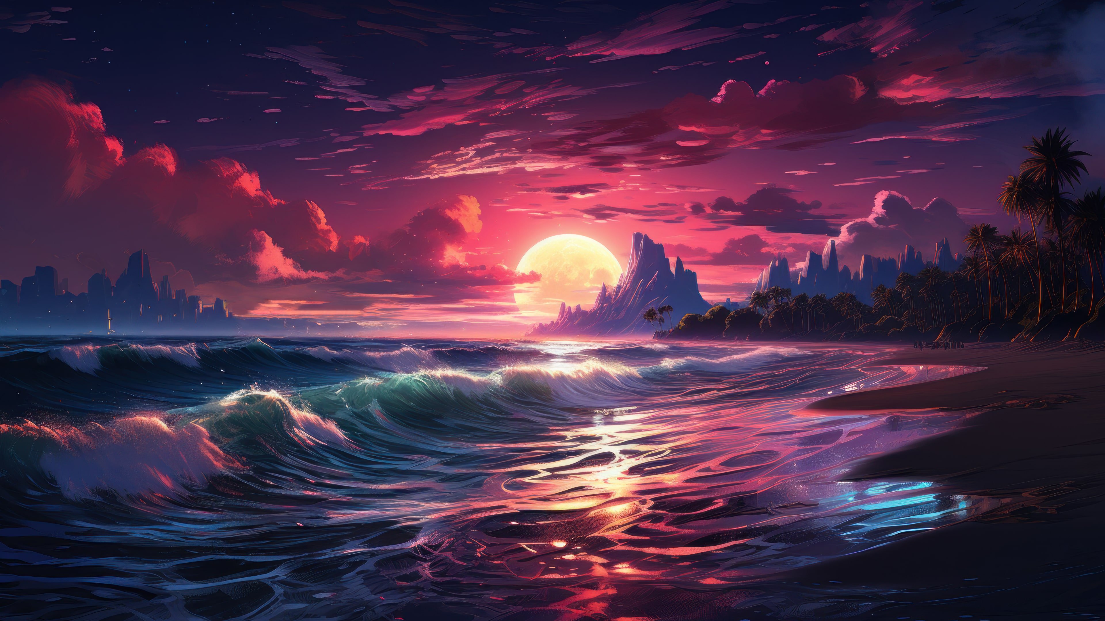 4K Sea Sunset Wallpaper for PC by Midjourney - Free Download