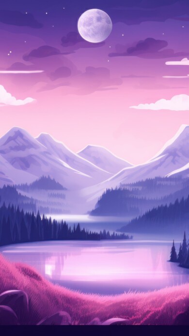 Immerse yourself in the tranquility of purple-hued mountain trees in this AI-generated 4K wallpaper. Perfect for high-resolution displays, it captures the serene beauty and calming atmosphere of the mountainous landscape.