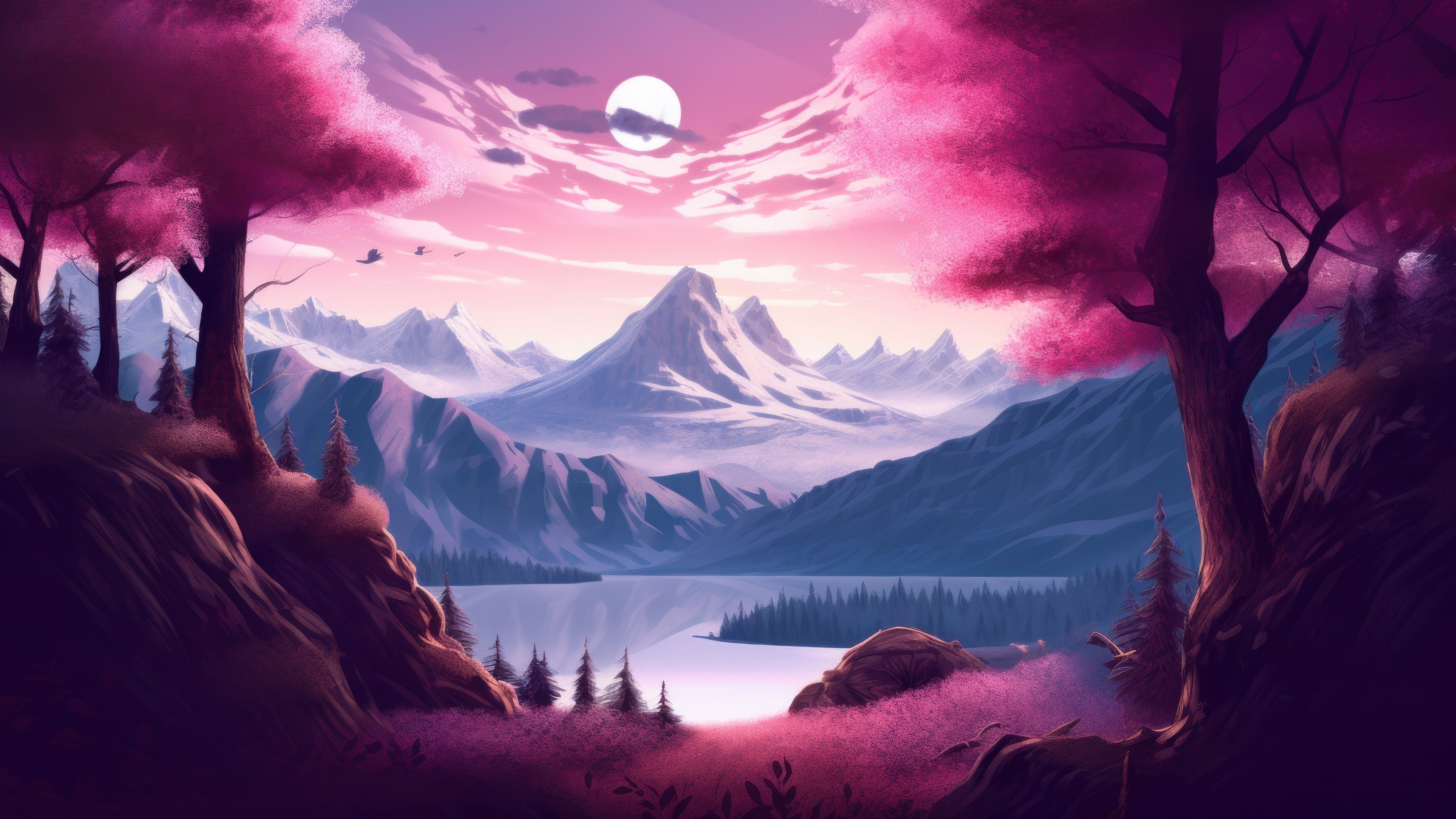 Purple Mountain Trees AI Generated 4K Wallpaper - Elevate Your Screen ...