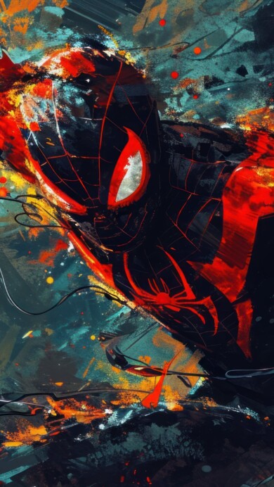 An electrifying 4K wallpaper displaying an AI-generated vibrant painting of Spider-Man in action. Bold colors and dynamic strokes bring the iconic superhero to life against a striking backdrop, capturing the essence of heroism and excitement.