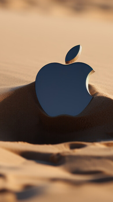 A minimalist and creative 4K wallpaper featuring the iconic Apple logo elegantly etched in the sand through AI generation. The digital art showcases precision and simplicity, making it a visually pleasing choice for your desktop or mobile.