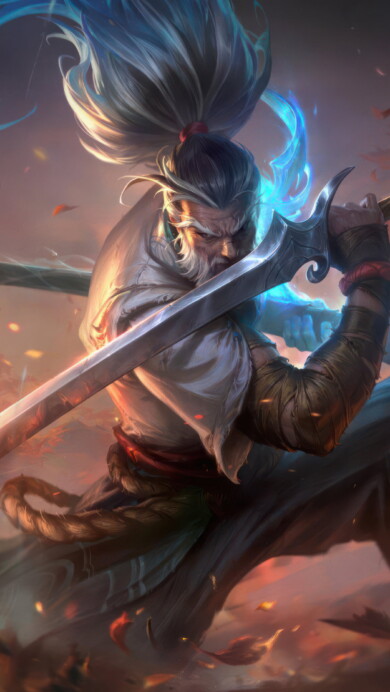 A mesmerizing 4K wallpaper featuring the Foreseen Yasuo skin in League of Legends. Yasuo, the Unforgiven, stands poised and vigilant, surrounded by an ethereal aura that hints at the future and destiny.