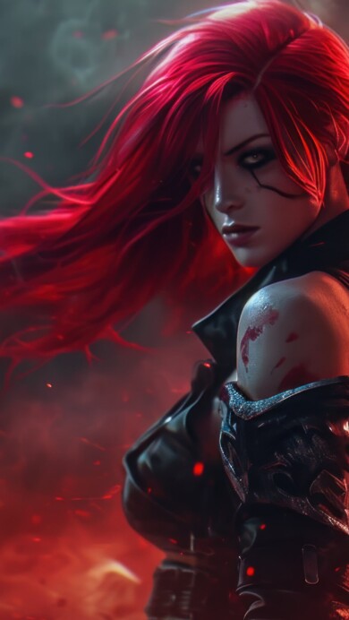 A mesmerizing 4K wallpaper featuring Katarina from League of Legends, skillfully brought to life through AI generation. The artwork captures the fierce essence of this gaming character in high resolution, making it an ideal choice for your desktop or mobile wallpaper.