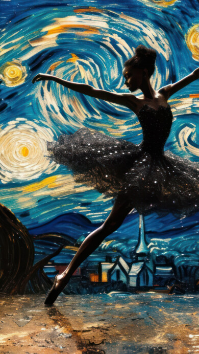 Immerse yourself in the enchanting world of dance with this AI-generated 4K wallpaper featuring a ballerina gracefully twirling under a starry night sky. Although not a direct representation, the digital art composition captures the elegance and beauty of a ballerina in a dreamy nocturnal setting, creating a visually captivating experience for high-resolution displays.