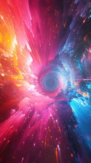 A mesmerizing 4K wallpaper featuring an AI-generated cosmic tunnel that transports you through a vivid and dynamic space. The artwork boasts vibrant colors and intricate patterns, creating a visual journey that is perfect for your desktop or mobile wallpaper.