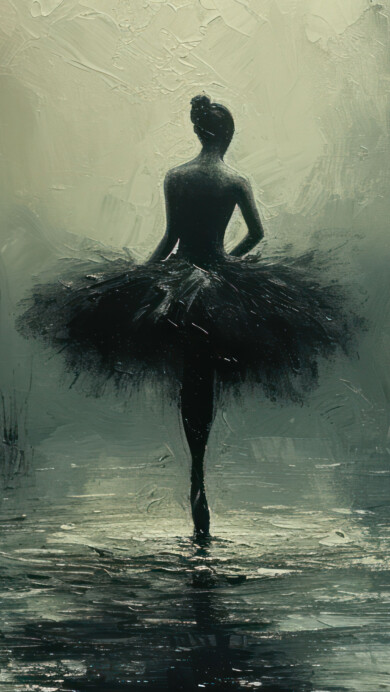 Immerse yourself in the captivating world of dance with this AI-generated 4K wallpaper featuring a dark and moody ballerina painting. Perfect for high-resolution displays, the digital art composition captures the dramatic essence, creating a visually striking and emotionally charged atmosphere for your screen.