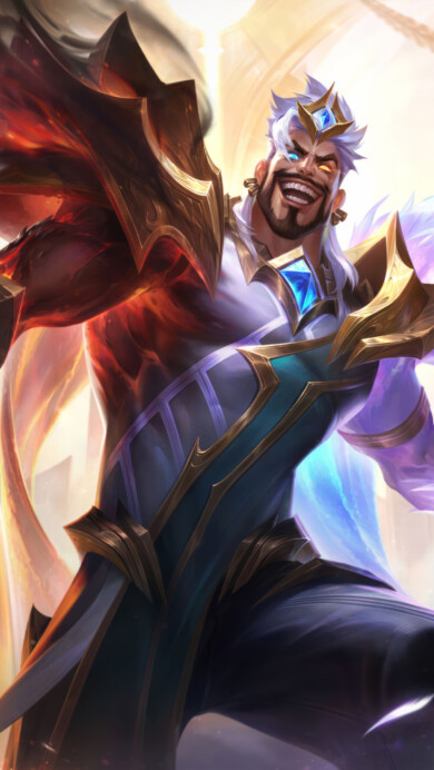 A mesmerizing 4K wallpaper unveiling the radiant splendor of the Dawnbringer Draven skin in League of Legends. Draven, the show-stopping Glorious Executioner, stands amidst celestial brilliance, brandishing his celestial axe in a pose that exudes valor and divine strength.