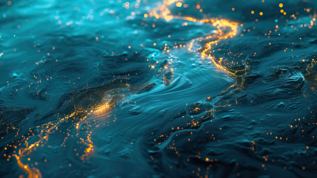 A mesmerizing 4K wallpaper featuring an AI-generated depiction of a glistening sea, where vibrant waves dance beneath the surface. The digital art captures the essence of an underwater world, making it an ideal choice for your desktop or mobile wallpaper.