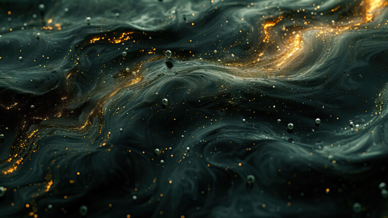 A mesmerizing 4K wallpaper featuring elegant gold and black swirls, skillfully generated by AI. The intricate patterns create a luxurious and captivating visual experience, making it a perfect choice for adding sophistication to your desktop or mobile background.
