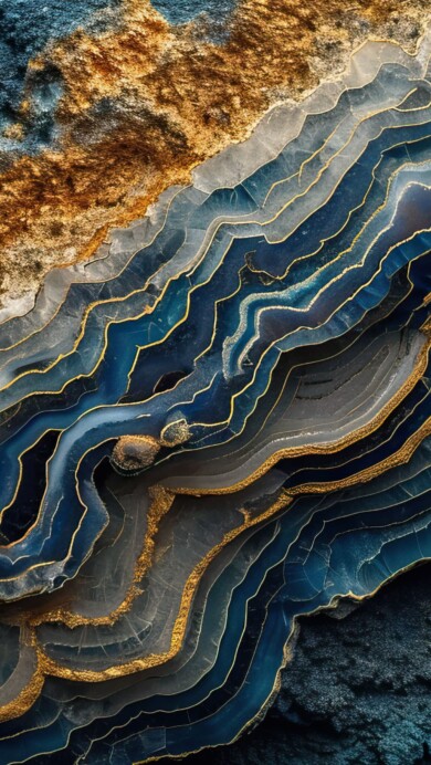 A mesmerizing 4K wallpaper reveals the intricate beauty of AI-generated golden blue agate layers. This digital artwork captures the essence of a luxurious gemstone, featuring vibrant hues and delicate patterns that make it an ideal choice for enhancing your desktop or mobile background.