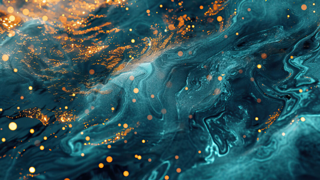 A mesmerizing 4K wallpaper features golden sparks dancing on the surface of serene ocean waves in this AI-generated masterpiece. The intricate play of light and water creates a captivating seascape, making it an ideal choice for your desktop or mobile wallpaper.