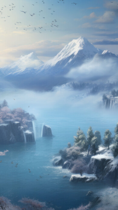 Immerse yourself in the tranquility of winter with this AI-generated 4K wallpaper showcasing a serene Japanese painting. Perfect for high-resolution displays, the digital art composition captures the peaceful beauty of a winter landscape, creating a visually captivating and tranquil experience for your screen.