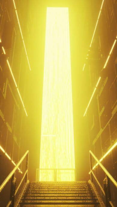 Elevate your visual experience with this AI-generated 4K wallpaper featuring a captivating scene of stairs leading to a tall yellow entryway. Perfect for high-resolution displays, the digital art composition adds an architectural flair, creating a visually striking and immersive atmosphere for your screen.