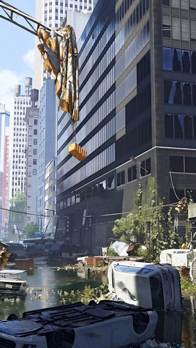 A striking 4K wallpaper featuring the iconic urban landscape of New York City in The Division 2 video game.