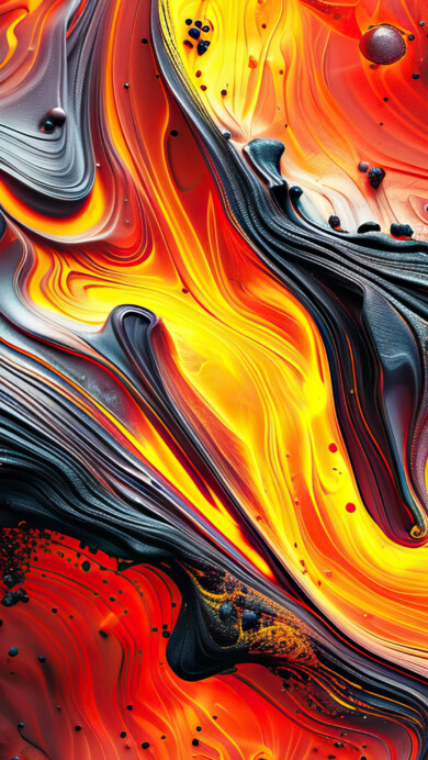 An abstract 4K wallpaper depicts a mesmerizing scene of flowing lava, swirling and pulsating with vibrant hues against a dark backdrop. This captivating digital artwork captures the fiery essence of molten magma in a surreal display of artistic brilliance, perfect for adorning your desktop or mobile screen.