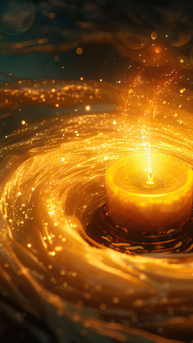 A mesmerizing 4K wallpaper featuring a swirl of golden candlelight radiating warmth and elegance. Ideal for adding a touch of sophistication to your desktop or mobile screen.