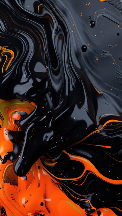 A striking 4K wallpaper emerges from the synergy of vibrant orange and bold black hues in this AI-generated masterpiece. Abstract patterns create a dynamic fusion, making it a visually captivating choice for your desktop or mobile wallpaper.